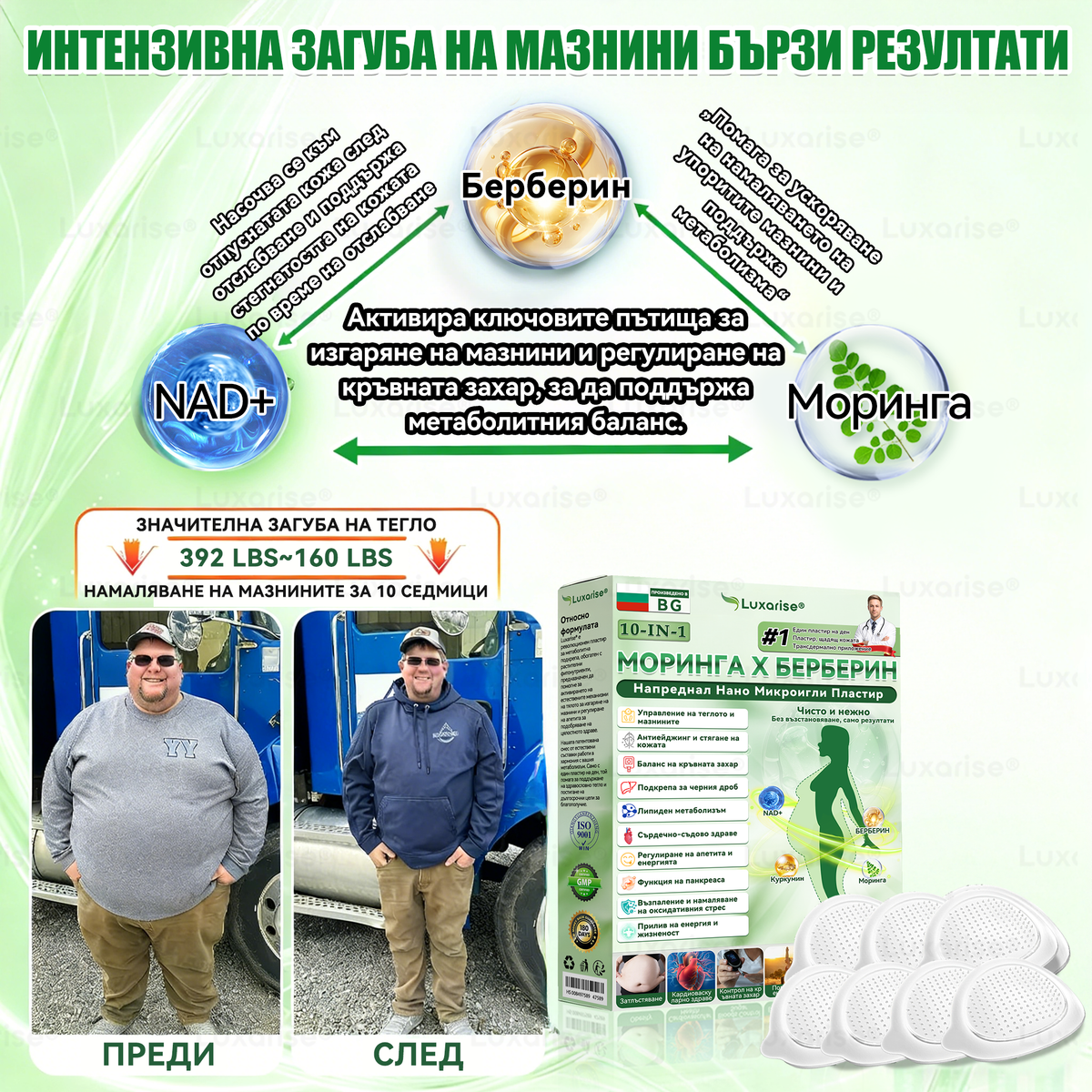 Официален магазин | ✨✨𝗟𝘂𝘅𝗮𝗿𝗶𝘀𝗲® МОРИНГА Х БЕРБЕРИН 10-IN-1 Напреднал Нано Микроигли Пластир (Веднъж дневно, видими резултати след 7 дни) ✅ Подходящ при: затлъстяване, диабет, сънна апнея и проблеми със ставите 💎